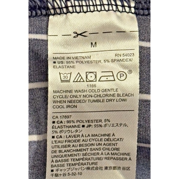 Banana Republic Peek a Boo Cut Out Ruffle Top Blouse Sz M Navy Stripe Stretchy - Picture 9 of 9